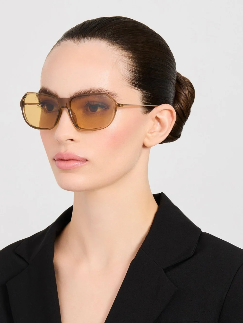 Linda Farrow Mimosa Sunglasses, brown and ochre, view 3