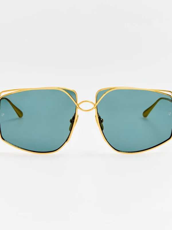 Linda Farrow Miranda Sunglasses in 22K Gold and Green
