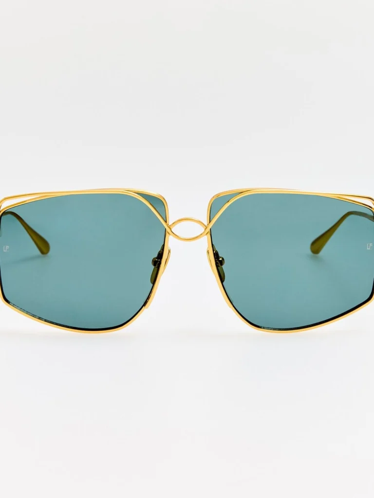 Linda Farrow Miranda Sunglasses in 22K Gold and Green