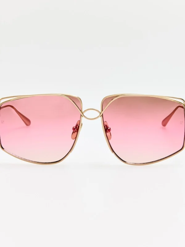 Linda Farrow Miranda Sunglasses in 22K Gold and Pink
