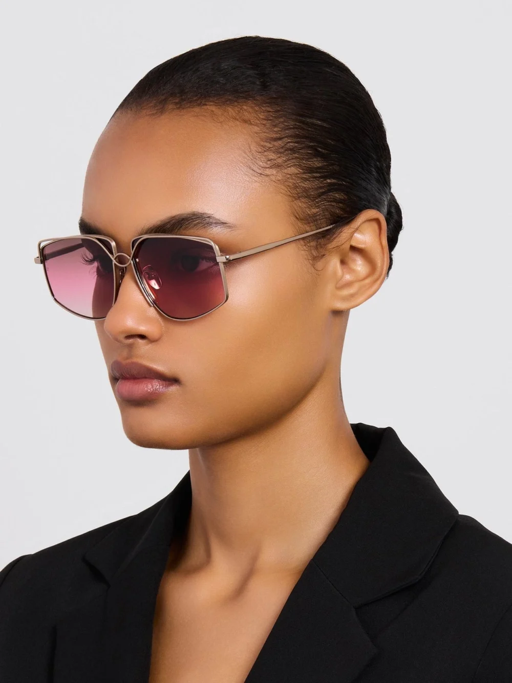 Linda Farrow Miranda Sunglasses, 22k gold and pink, view 3