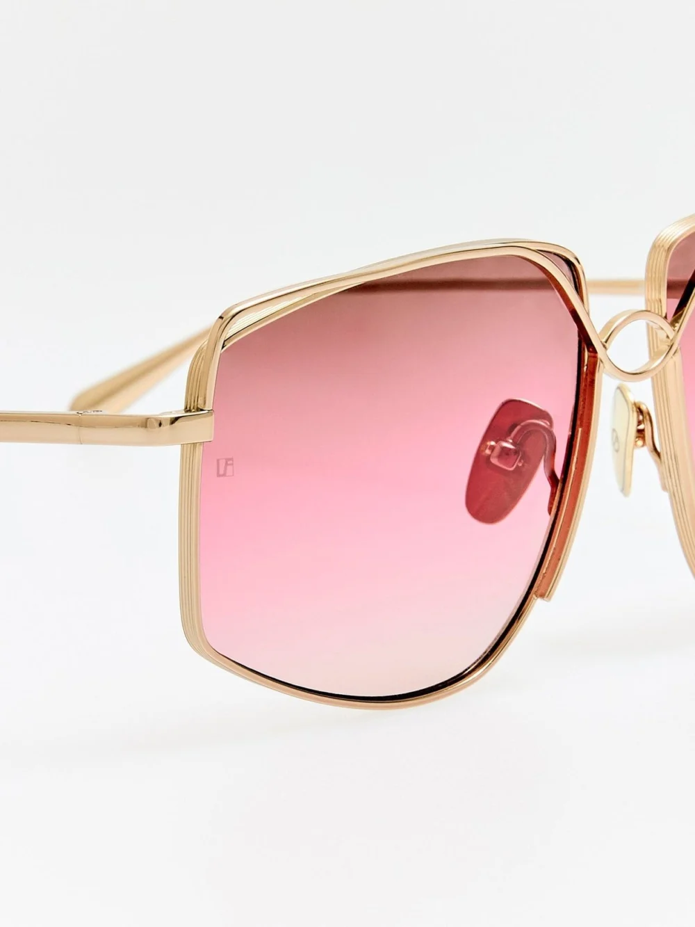 Linda Farrow Miranda Sunglasses, 22k gold and pink, view 4