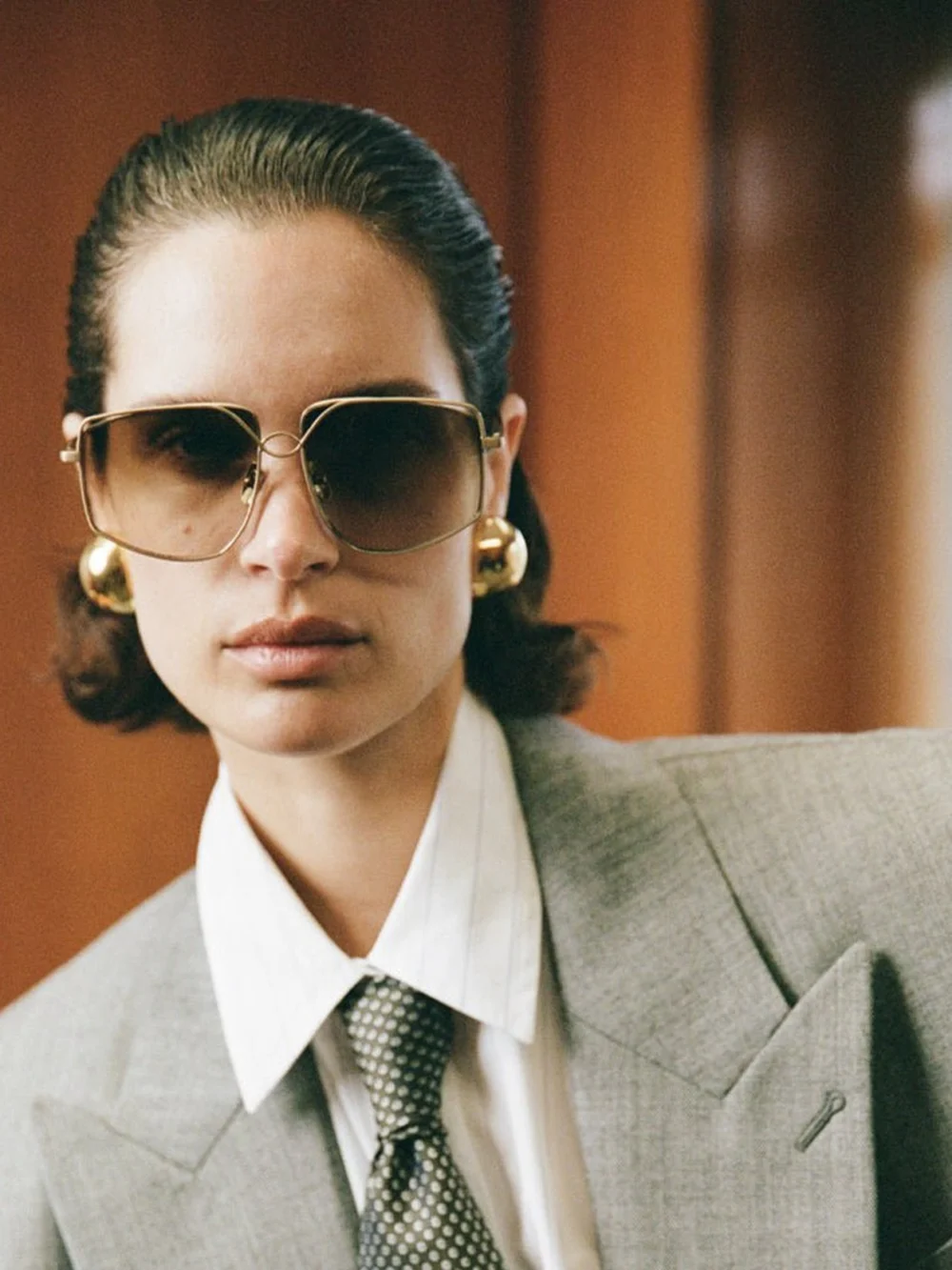 Linda Farrow Miranda Sunglasses, matt champagne and mocha, view 3
