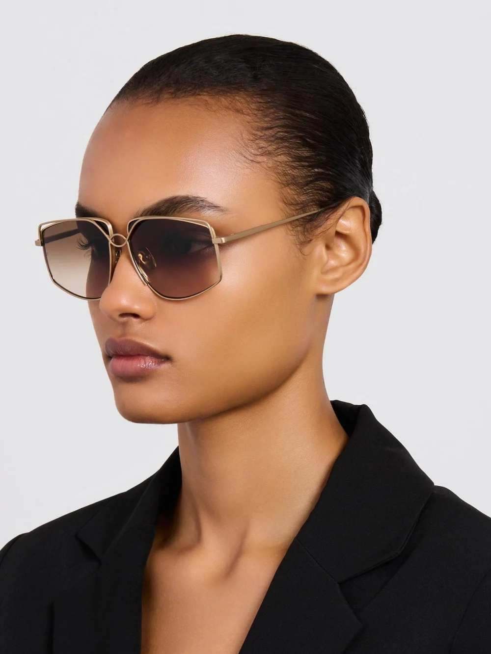 Linda Farrow Miranda Sunglasses, matt champagne and mocha, view 6