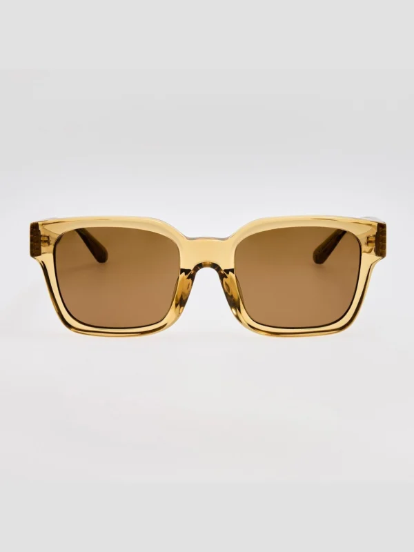 Linda Farrow Nathan Sunglasses in 22K Gold and Khaki