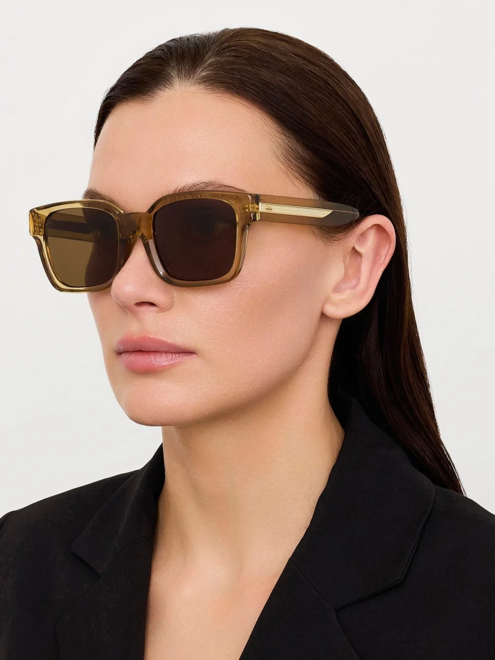 Linda Farrow Nathan Sunglasses, 22k gold and khaki, view 3