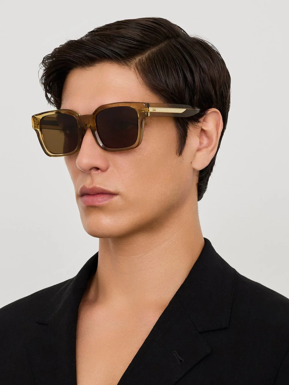 Linda Farrow Nathan Sunglasses, 22k gold and khaki, view 4