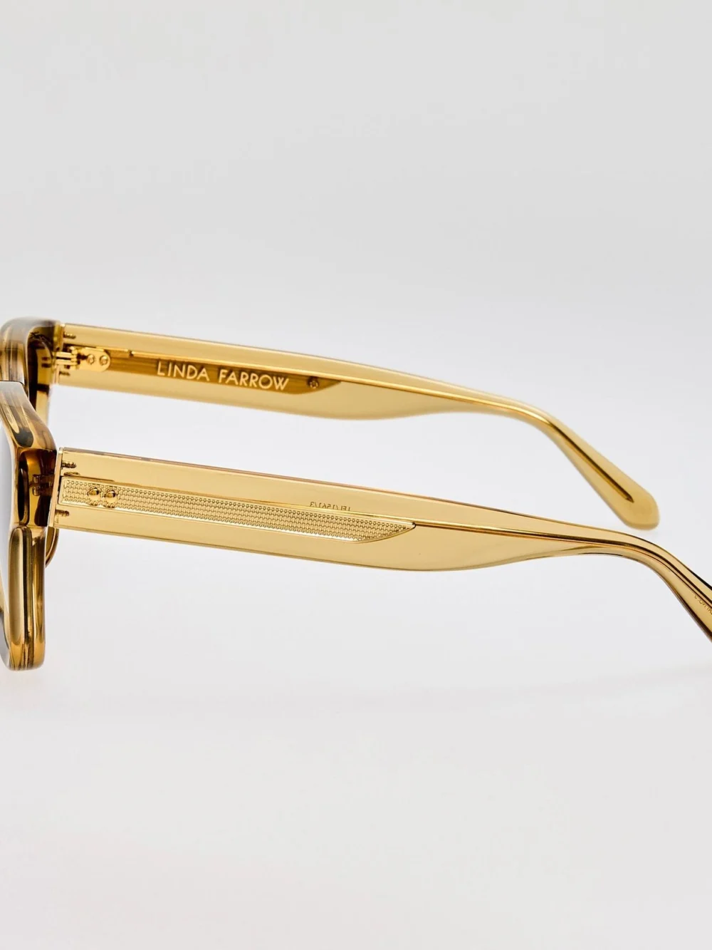 Linda Farrow Nathan Sunglasses, 22k gold and khaki, view 6