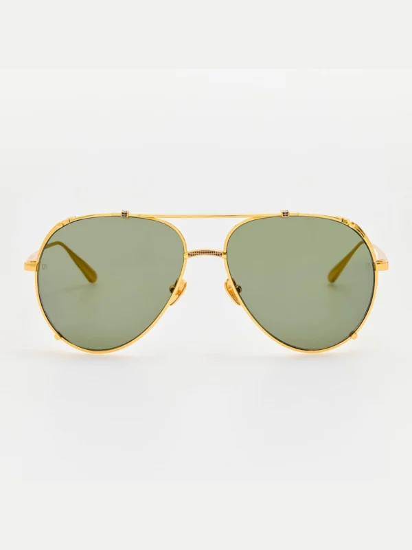 Linda Farrow Newman Sunglasses in 22K Gold and Grey