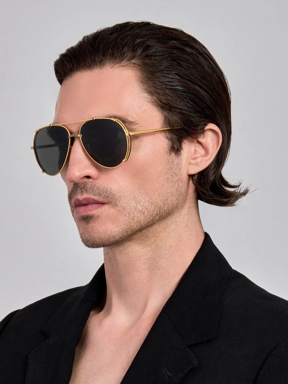 Linda Farrow Newman Sunglasses, 22k gold and grey, view 4