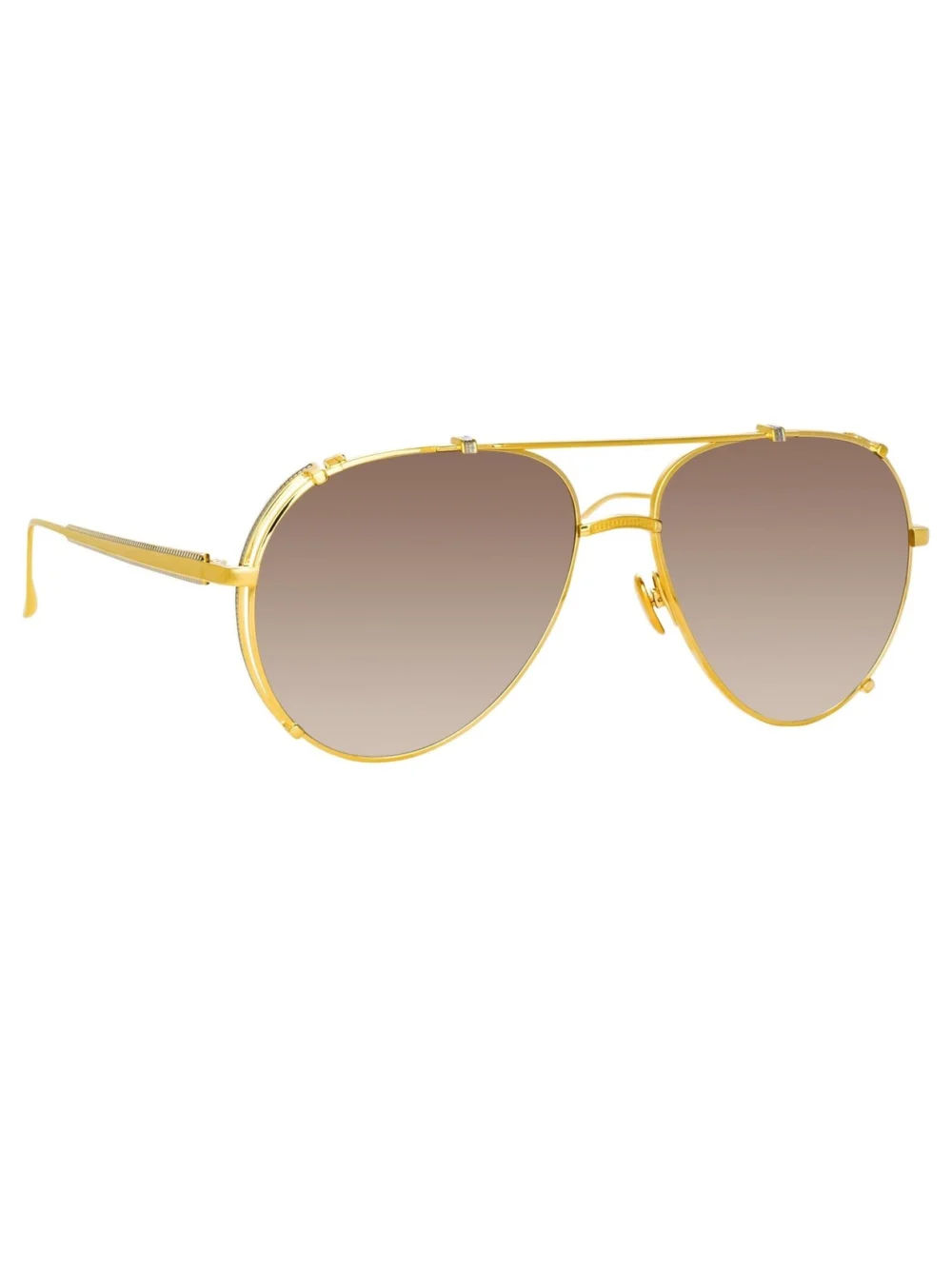 Linda Farrow Newman Sunglasses, 22k yellow gold and mocha, view 3