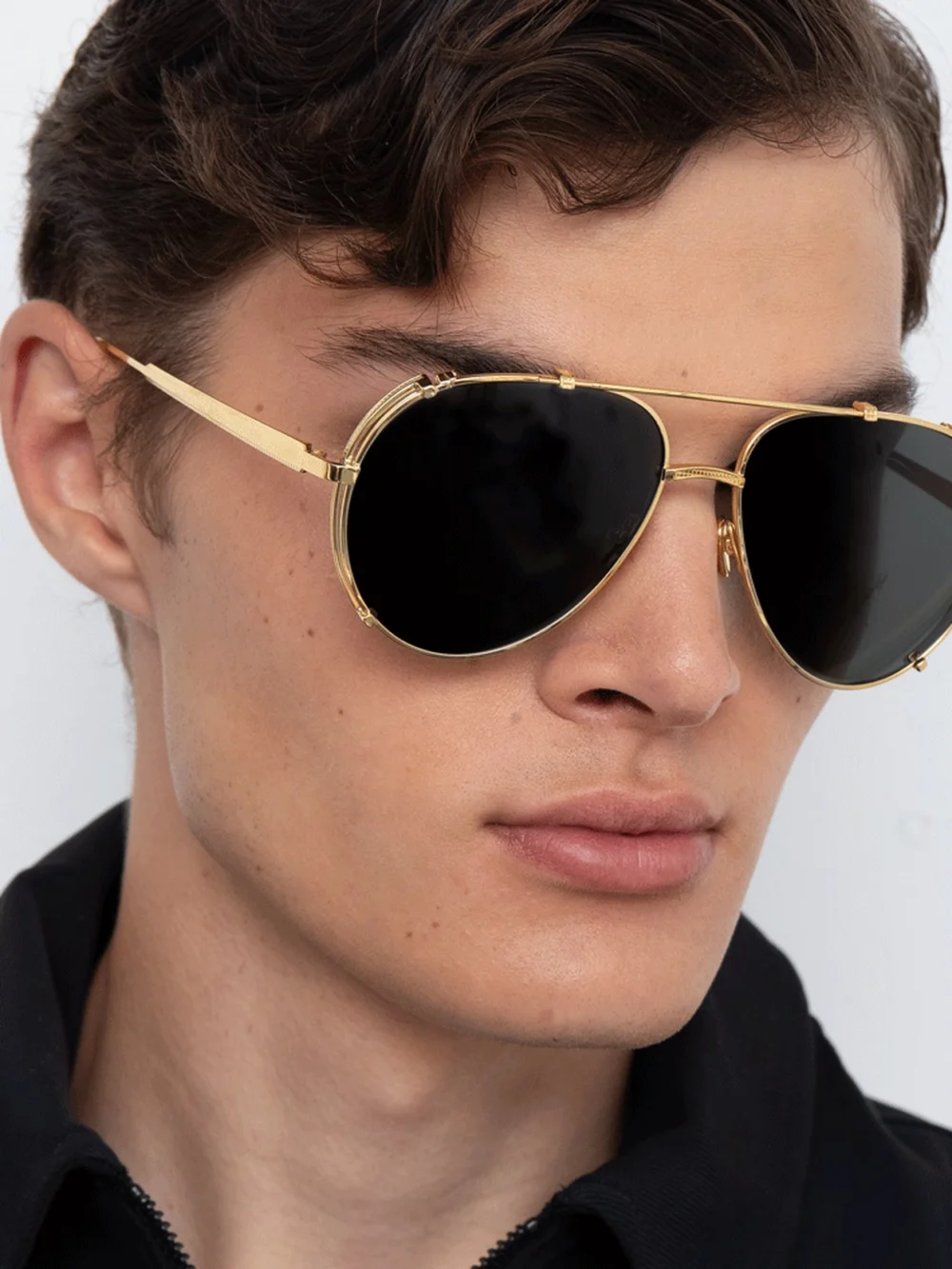 Linda Farrow Newman Sunglasses, 22k yellow gold and mocha, view 4