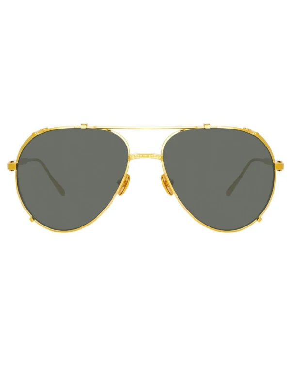Linda Farrow Newman Sunglasses in 22K Yellow Gold