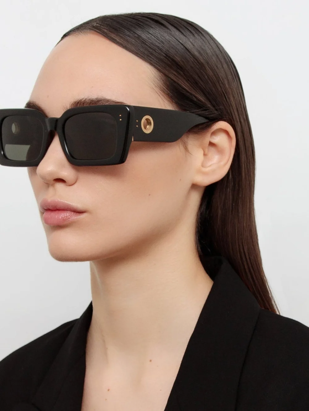 Linda Farrow Nieve Sunglasses, black, view 3