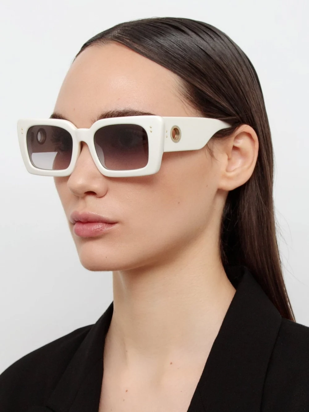 Linda Farrow Nieve Sunglasses, white, view 3