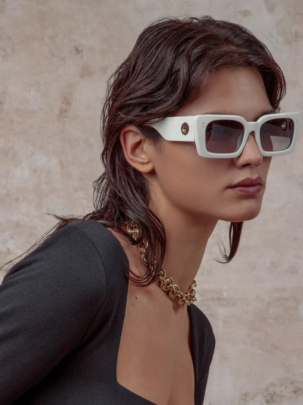 Linda Farrow Nieve Sunglasses, white, view 5