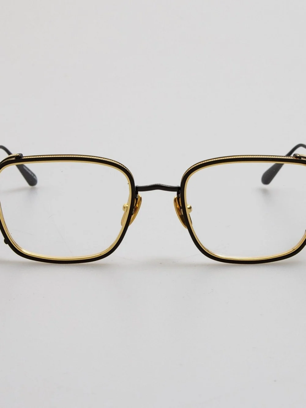 Linda Farrow Ofer Rectangular Optical Frame in matt nickel and 22k yellow gold