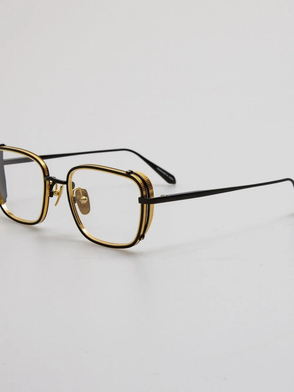 Linda Farrow Ofer Rectangular Optical Frame, matt nickel and 22k yellow gold, view 3