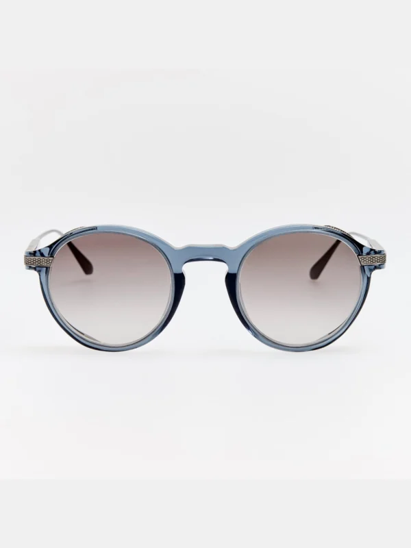 Linda Farrow Orion Explorer Sunglasses in Antique White Gold and Navy