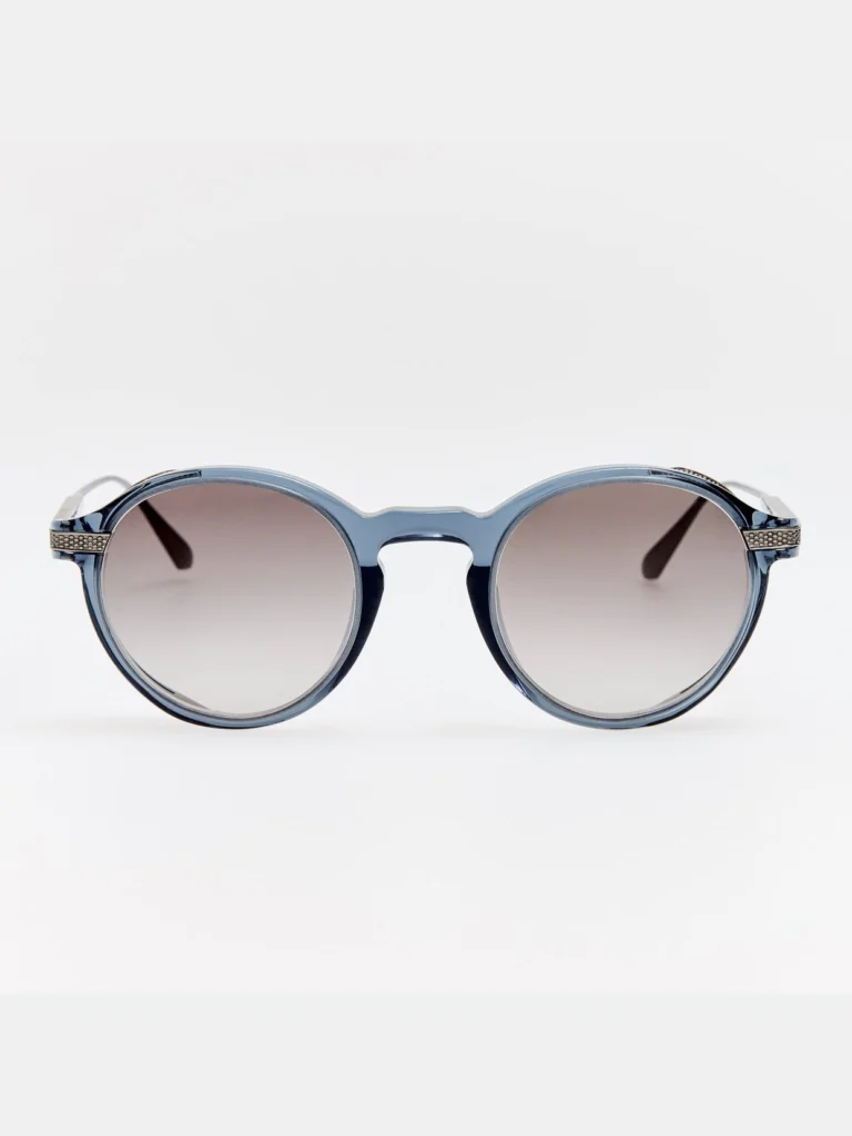 Linda Farrow Orion Explorer Sunglasses in Antique White Gold and Navy