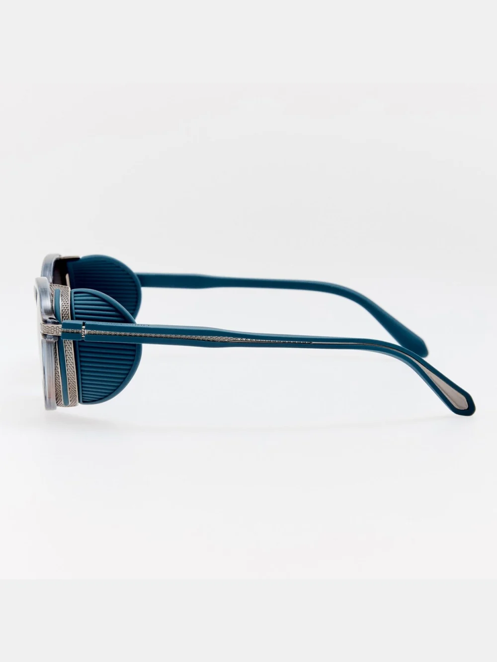 Linda Farrow Orion Explorer Sunglasses, antique white gold and navy, view 2