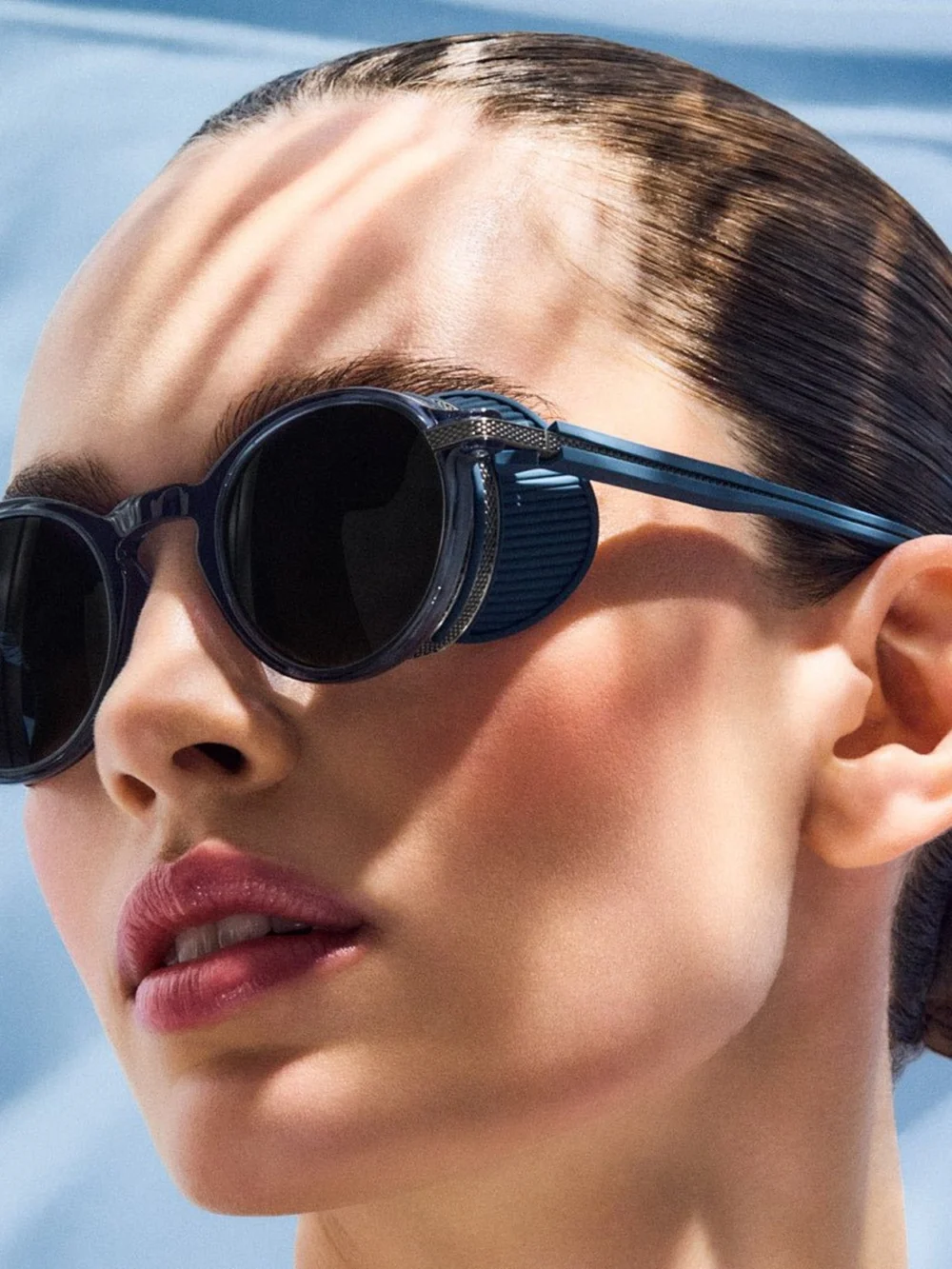 Linda Farrow Orion Explorer Sunglasses, antique white gold and navy, view 3