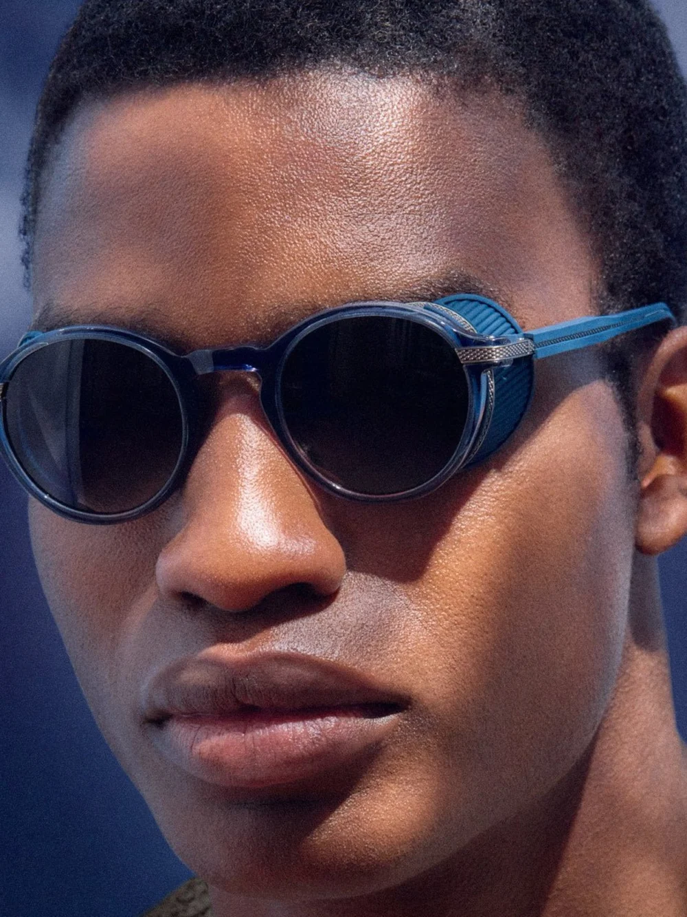 Linda Farrow Orion Explorer Sunglasses, antique white gold and navy, view 4