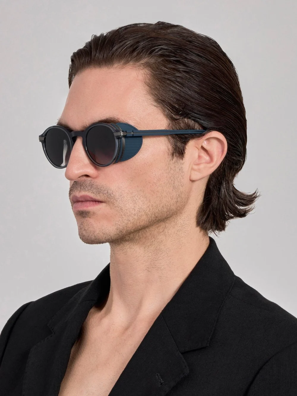 Linda Farrow Orion Explorer Sunglasses, antique white gold and navy, view 5