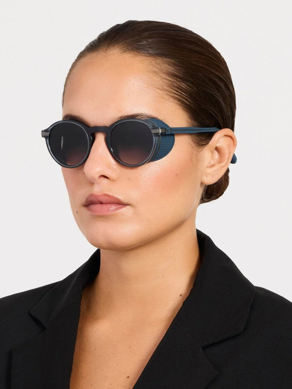 Linda Farrow Orion Explorer Sunglasses, antique white gold and navy, view 6