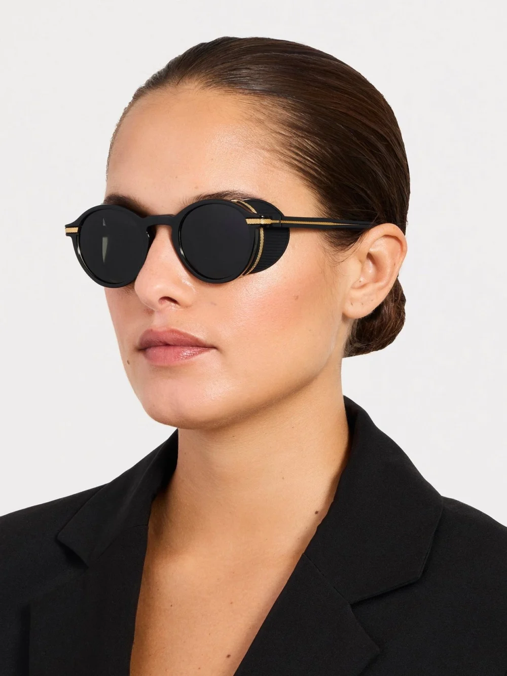 Linda Farrow Orion Explorer Sunglasses, matt nickel and black, view 3
