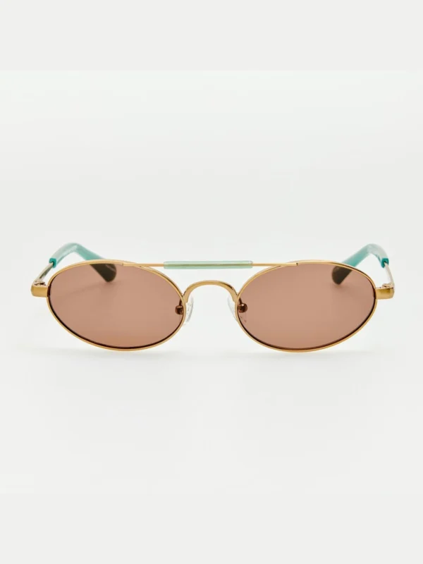 Linda Farrow Oval Sunglasses in Gold and Blue