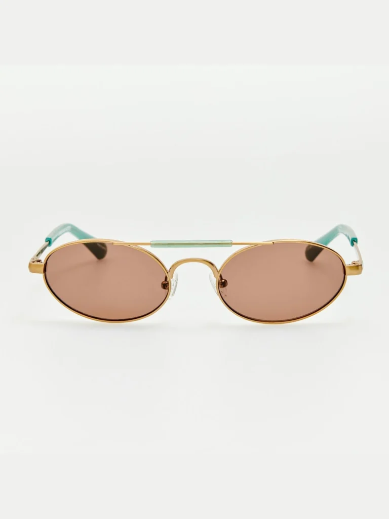 Linda Farrow Oval Sunglasses in Gold and Blue
