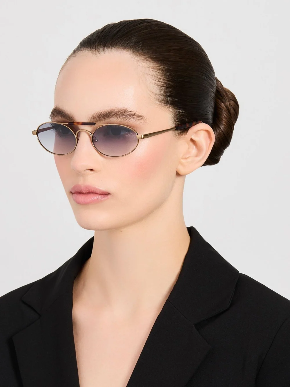 Linda Farrow Oval Sunglasses, gold and tortoiseshell, view 3