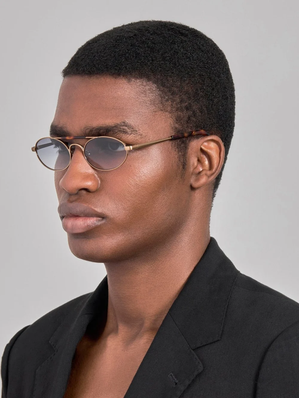 Linda Farrow Oval Sunglasses, gold and tortoiseshell, view 4