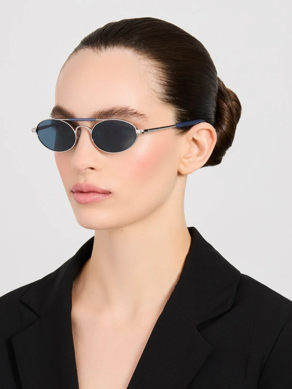 Linda Farrow Oval Sunglasses, navy, view 3