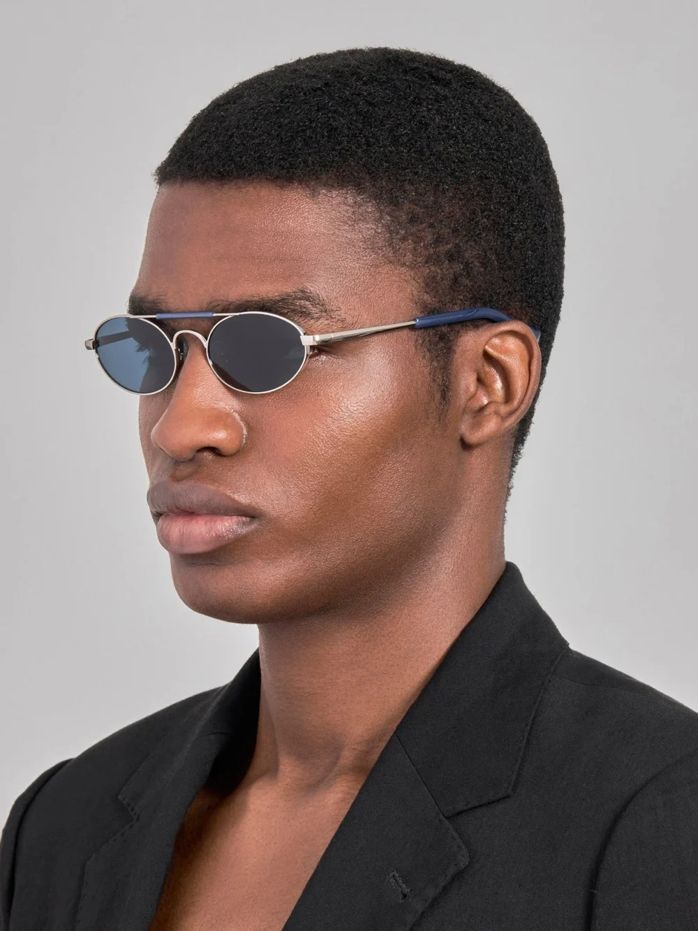Linda Farrow Oval Sunglasses, navy, view 4