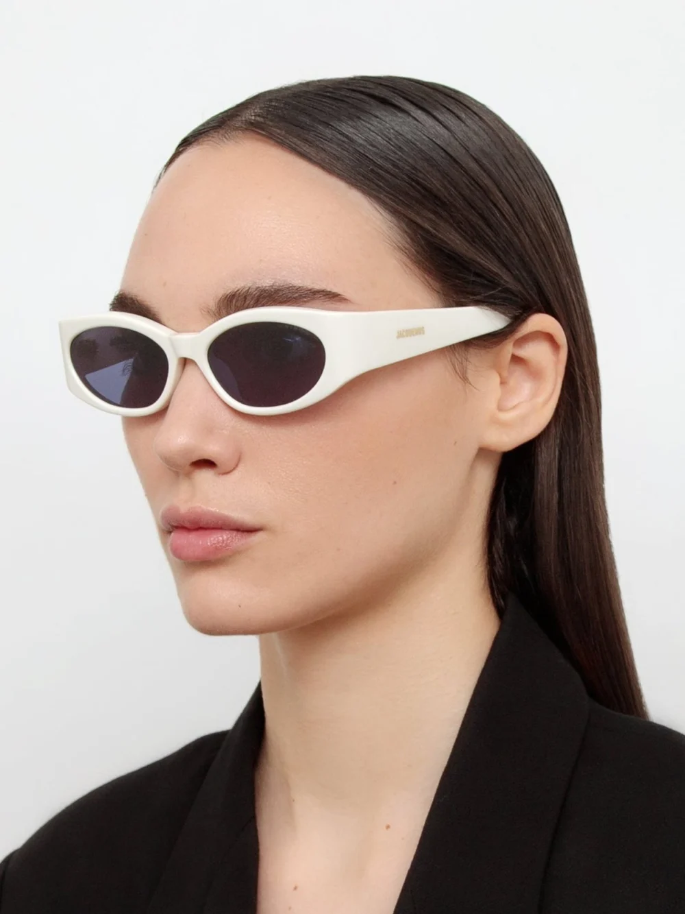 Linda Farrow Ovalo Oval Sunglasses, white, view 3