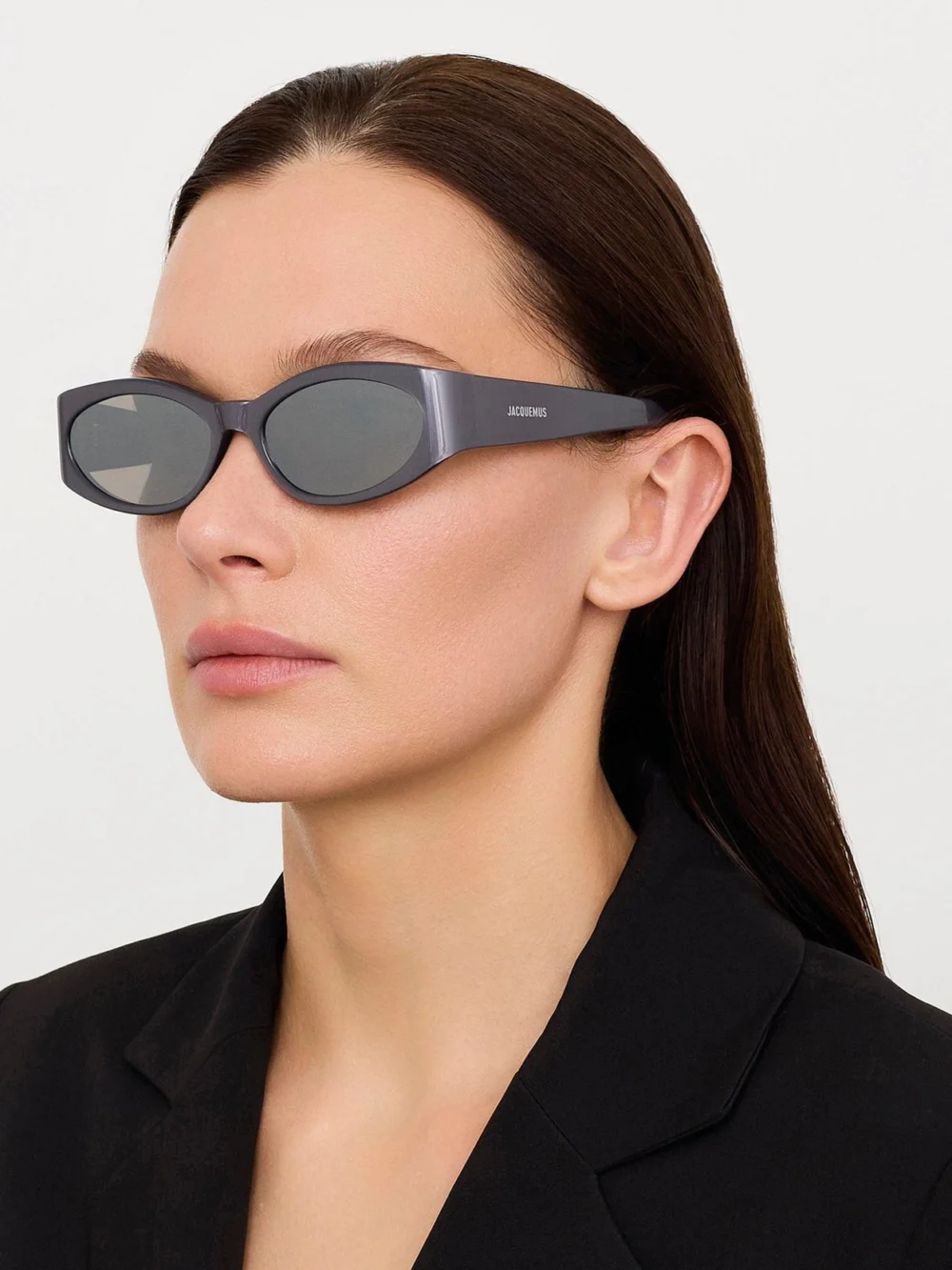 Linda Farrow Ovalo Sunglasses, metallic gunmetal, view 3