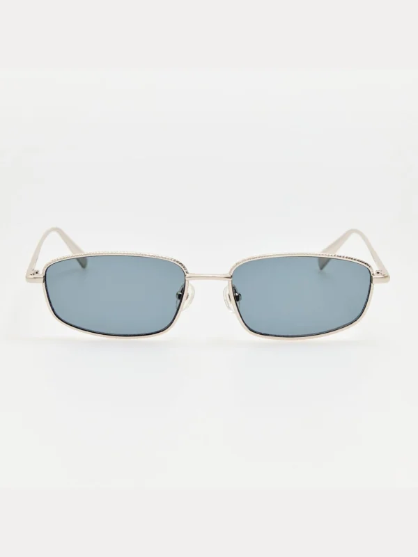 Linda Farrow Palma Sunglasses in Silver and Blue