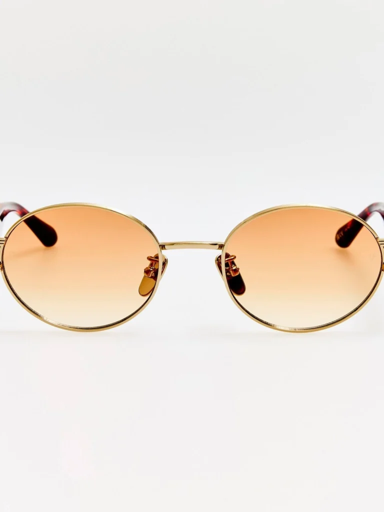 Linda Farrow Phoebe Sunglasses in 22K Gold and Camel