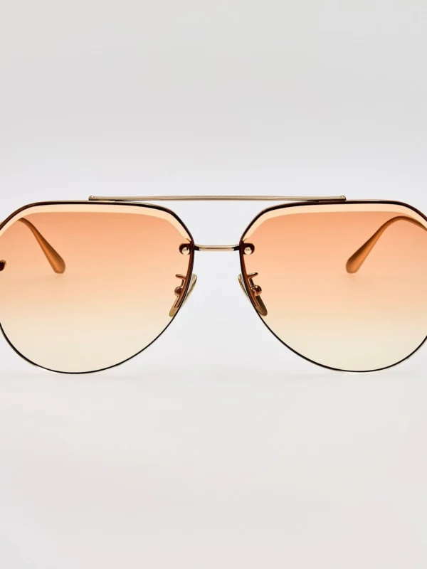 Linda Farrow Quynh Sunglasses in 22K Gold and Camel