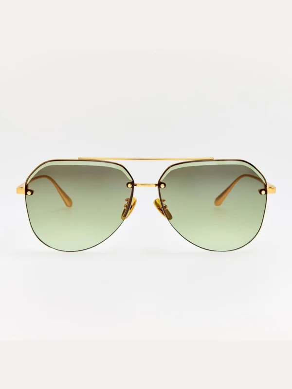 Linda Farrow Quynh Sunglasses in 22K Gold and Green
