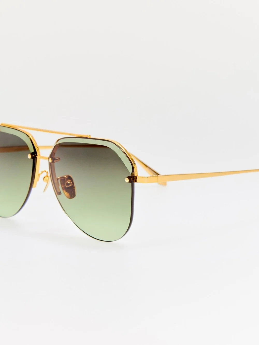 Linda Farrow Quynh Sunglasses, 22k gold and green, view 2