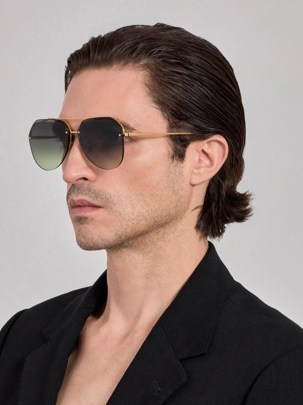 Linda Farrow Quynh Sunglasses, 22k gold and green, view 4