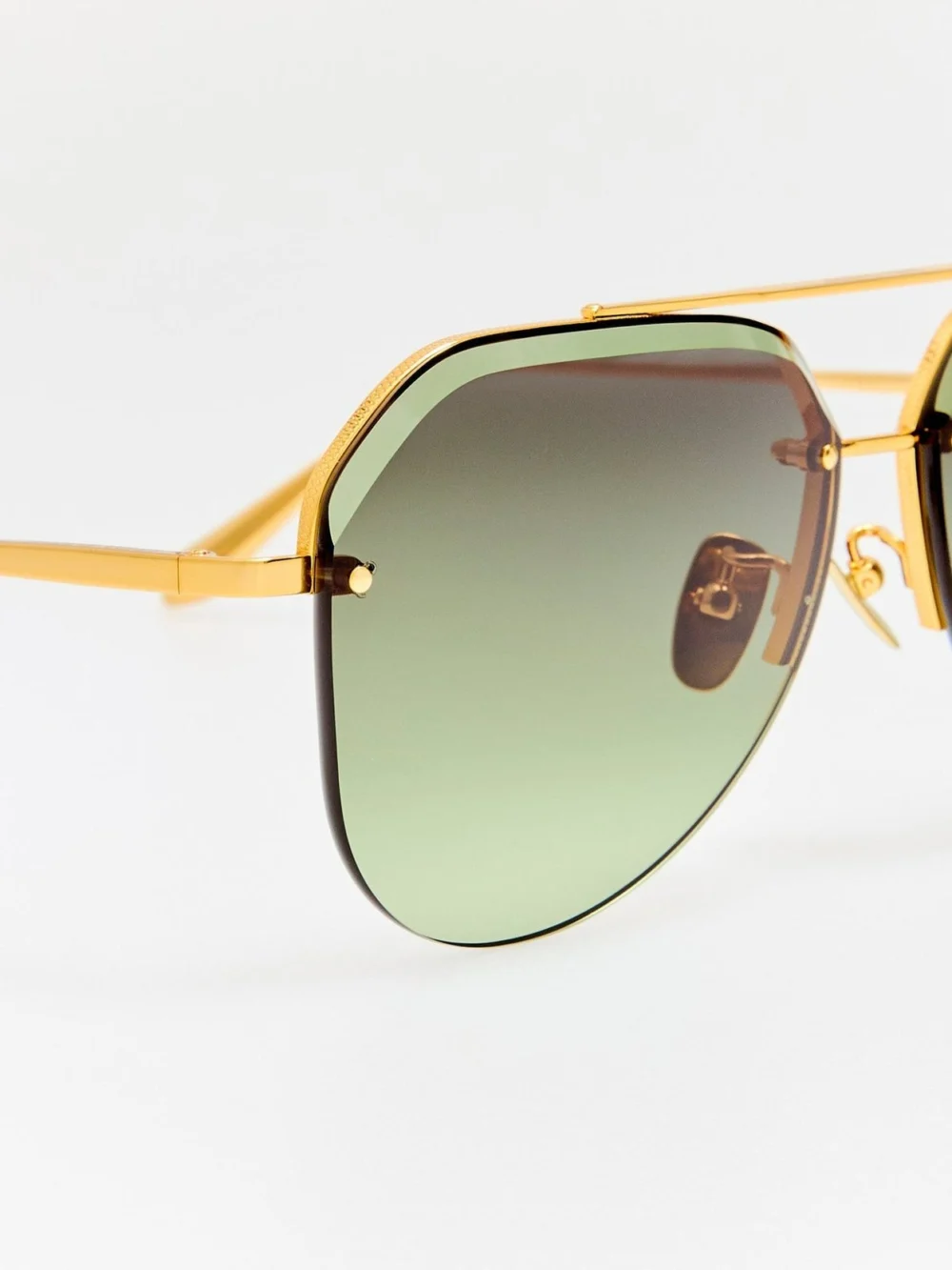 Linda Farrow Quynh Sunglasses, 22k gold and green, view 5