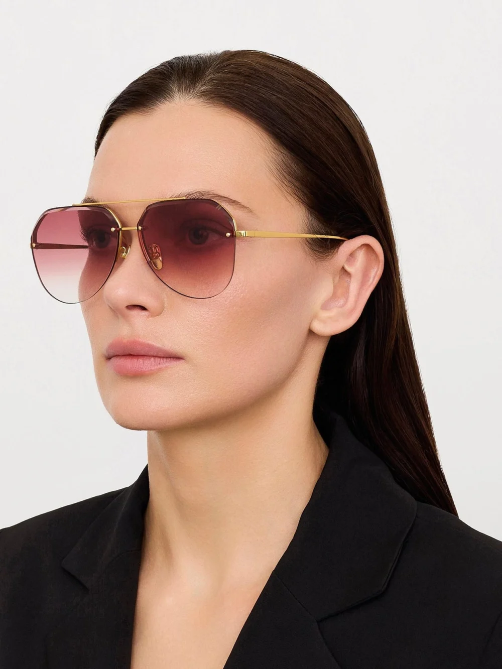 Linda Farrow Quynh Sunglasses, 22k gold and red, view 3