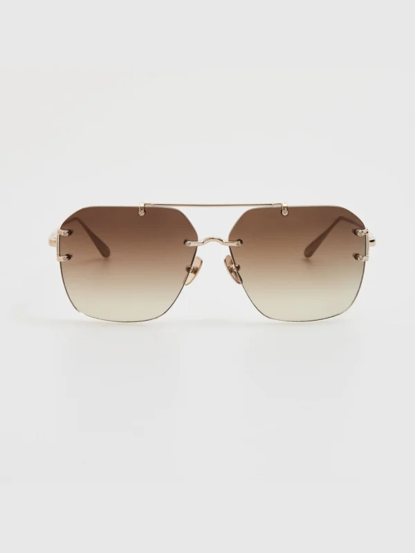 Linda Farrow Reyner Sunglasses in 22K Gold and Brown