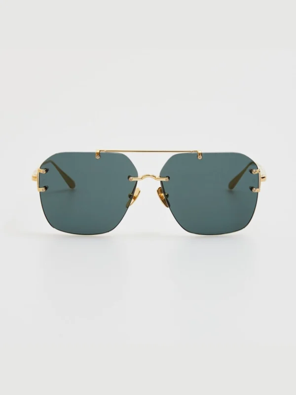 Linda Farrow Reyner Sunglasses in 22K Gold and Green