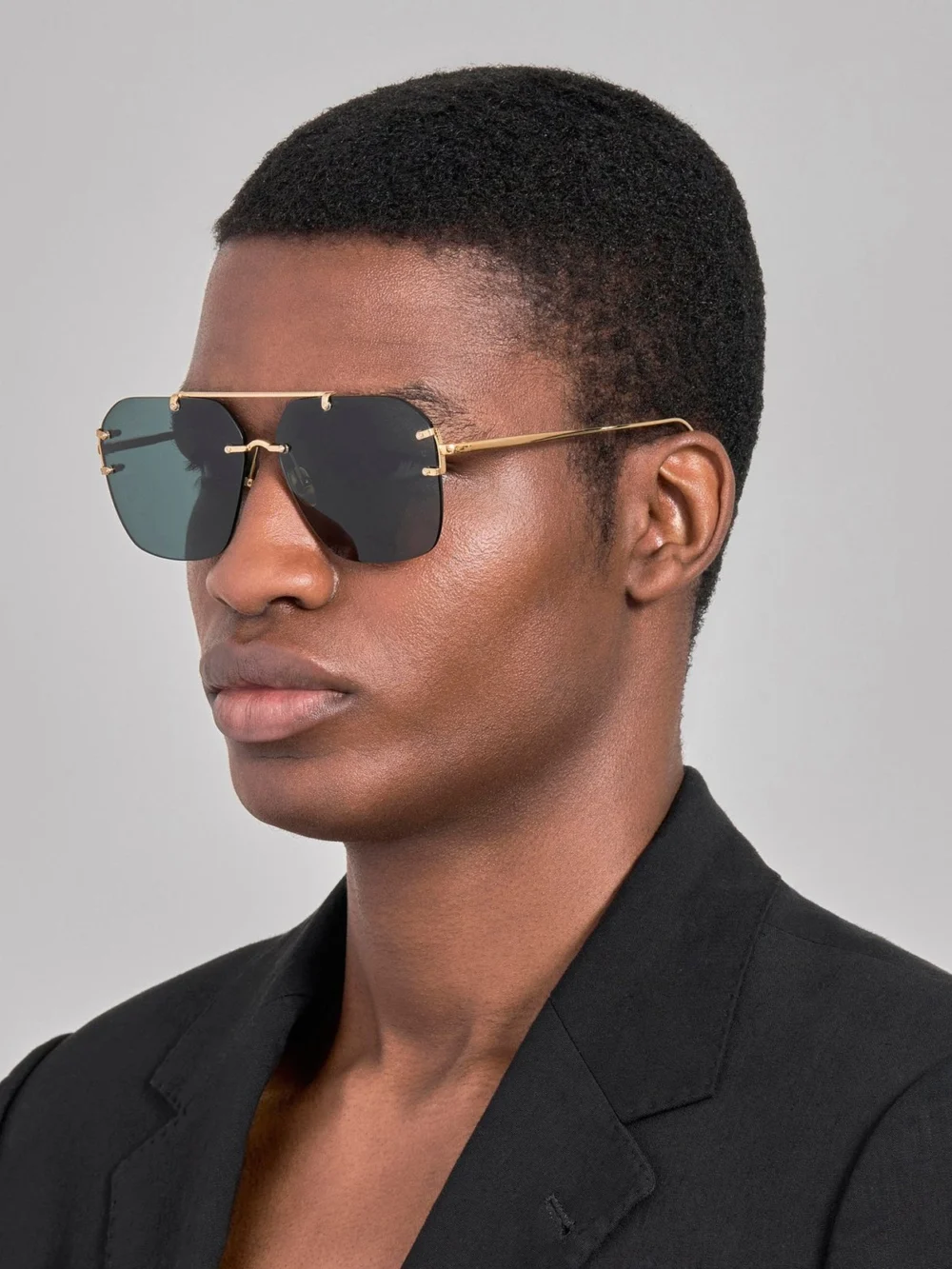 Linda Farrow Reyner Sunglasses, 22k gold and green, view 3