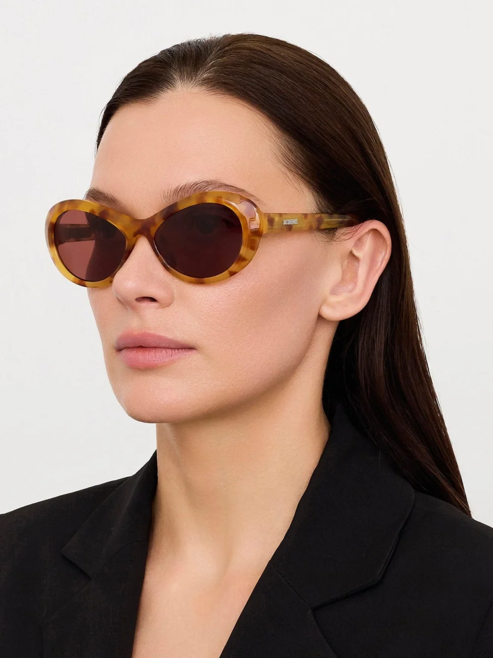 Linda Farrow Rond Sunglasses, beige tortoiseshell, view 3